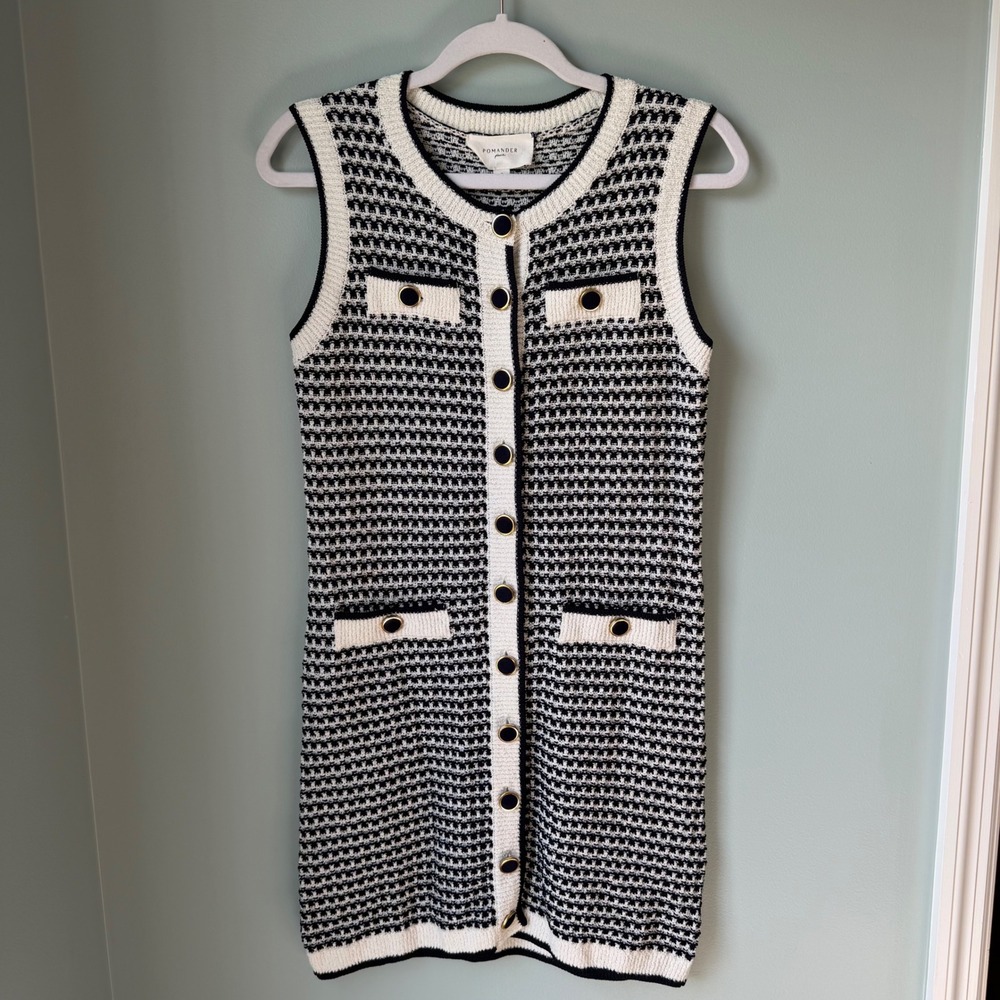 Pomander Place Bardot Knit Mini Dress Black Cream Button Front Tuckernuck Small